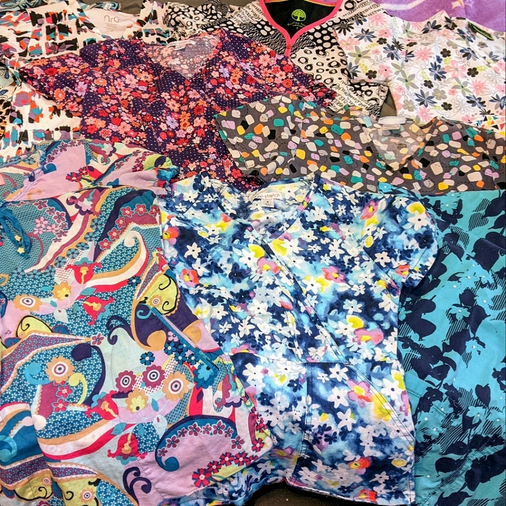 11 scrub tops -koi, healing hands, cherokee, barco